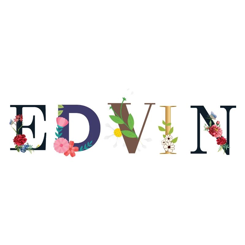 Nom EDVIN décoré de fleurs