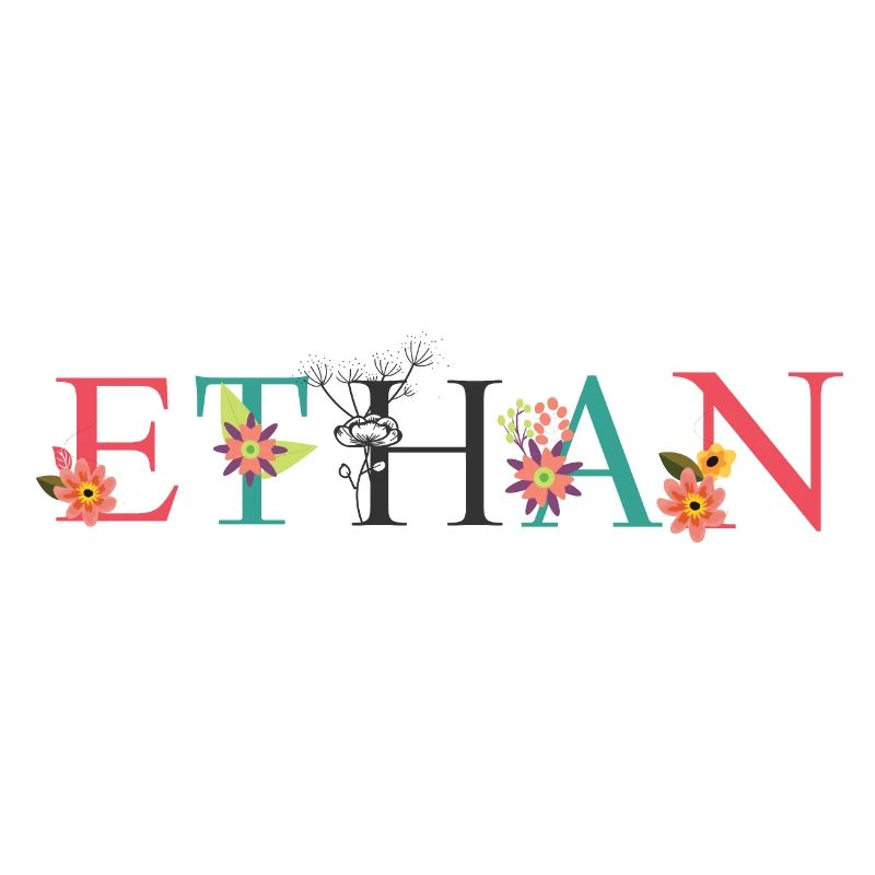 ETHAN Name Art avec des fleurs brodées