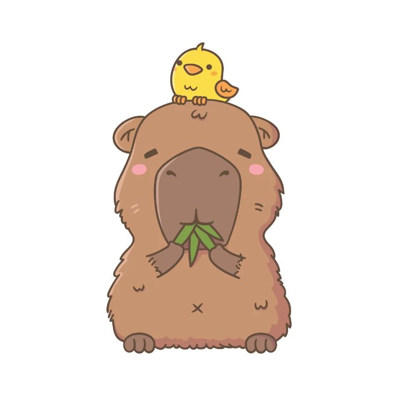 Mignon Capybara avec oiseau jaune