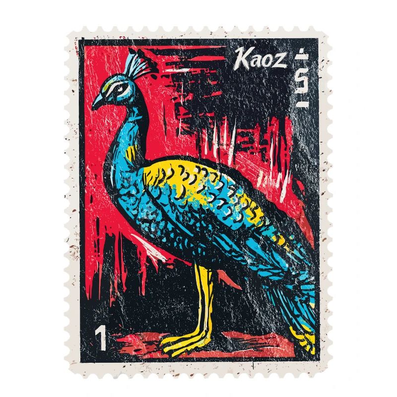 Peacock on stamp – elegant & colourful