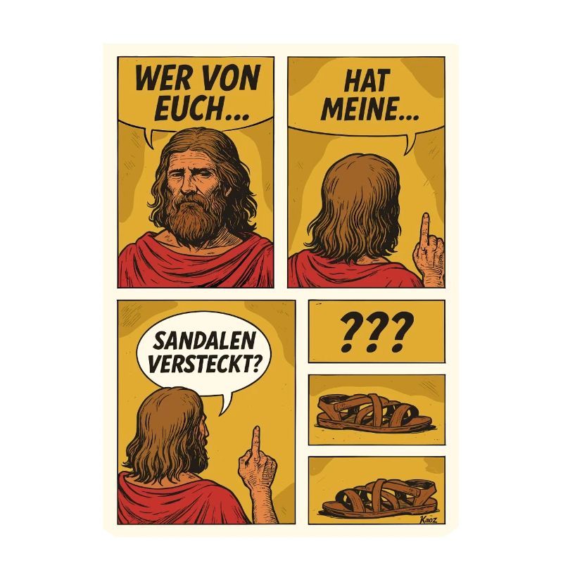 Comic Jesus is looking for sandals