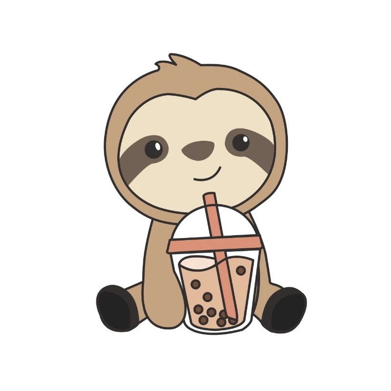 Bubble Tea Sloth with Chocolate Cute Animals