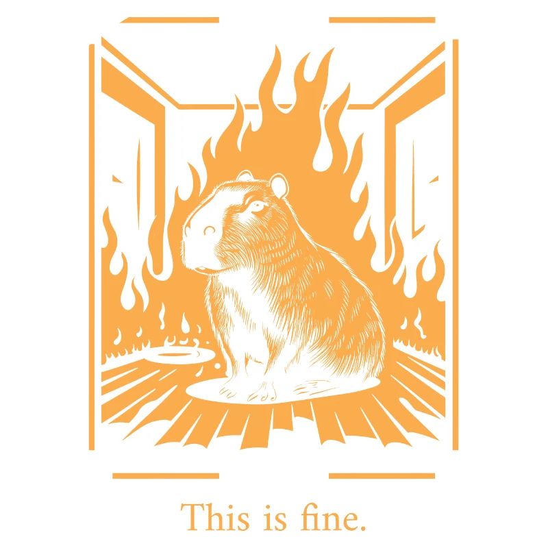 Capybara Amidst Flames This is Fine Meme Art