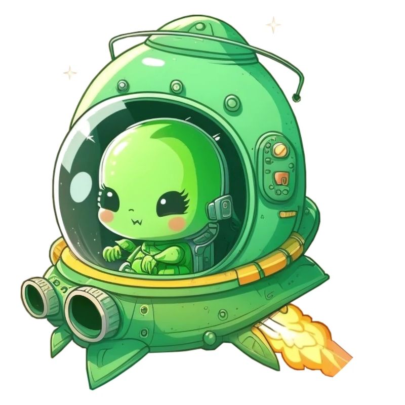 Mignon extraterrestre dans un vaisseau spatial vert