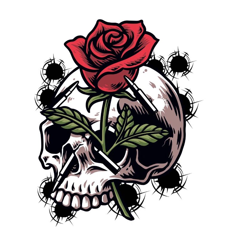 Bullets and Skull Roses Aesthetic Dripping Pattern