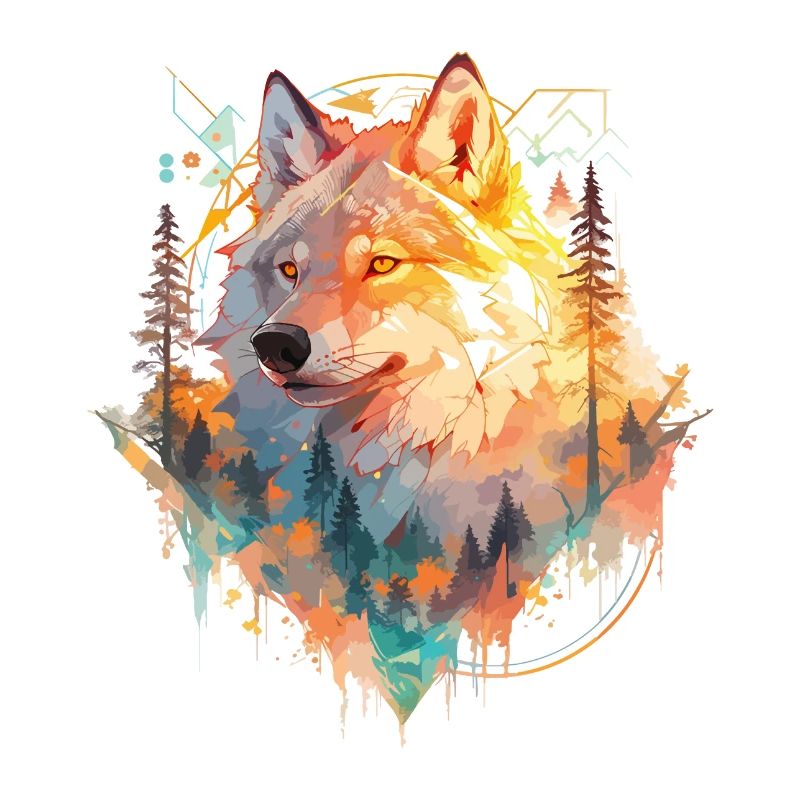 Wolf Wolf’s Head Nature Wilderness Forest Trees Art