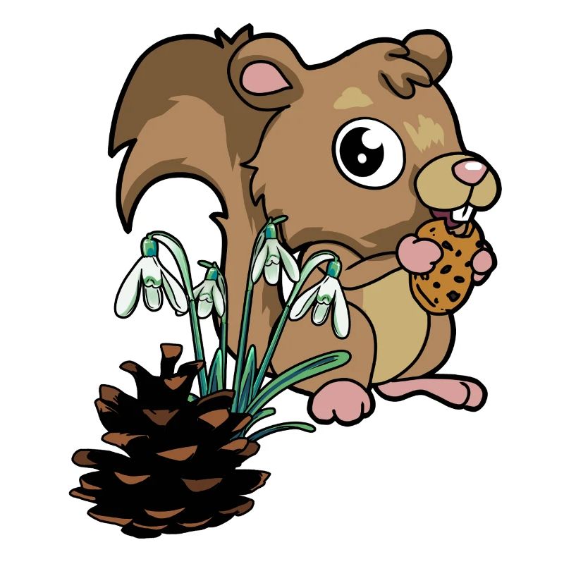 Waldtiere Frühling Eichhörnchen Schneeglöckchen