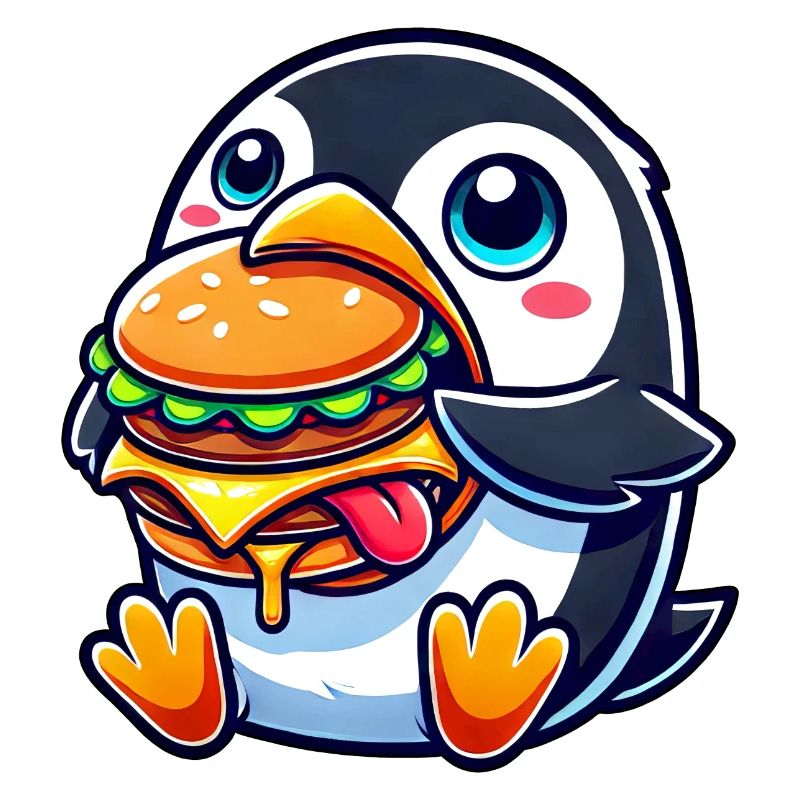 mignon pingouin burger dessin animé restauration rapide