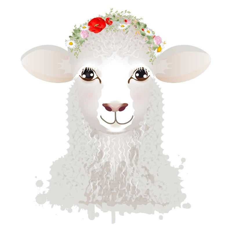 A cute sheep with spring wreath