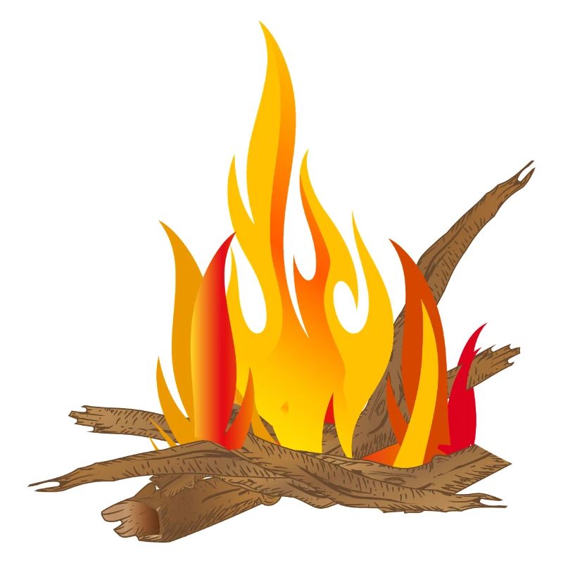Campfire illustration with logs & flames