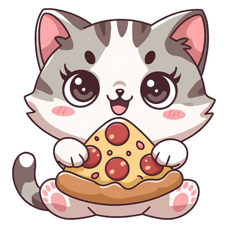 Chat mignon mangeant une pizza