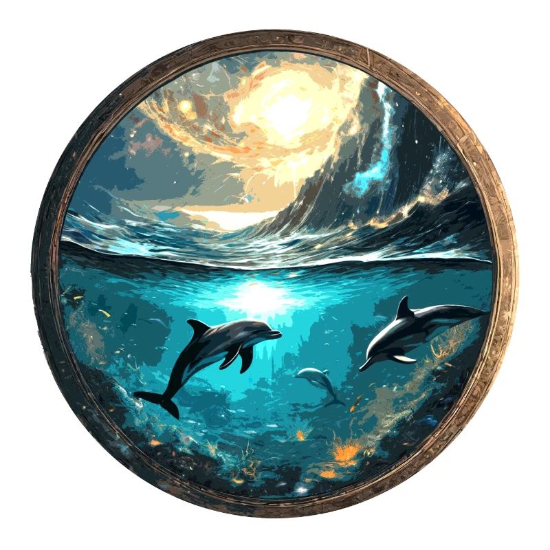 Dolphin,Gold,Water,Sea,Circle,Epic,Reflection
