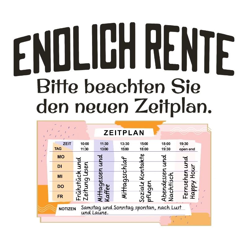 Endlich Rente Zeitplan Tagesablauf Wochenplan