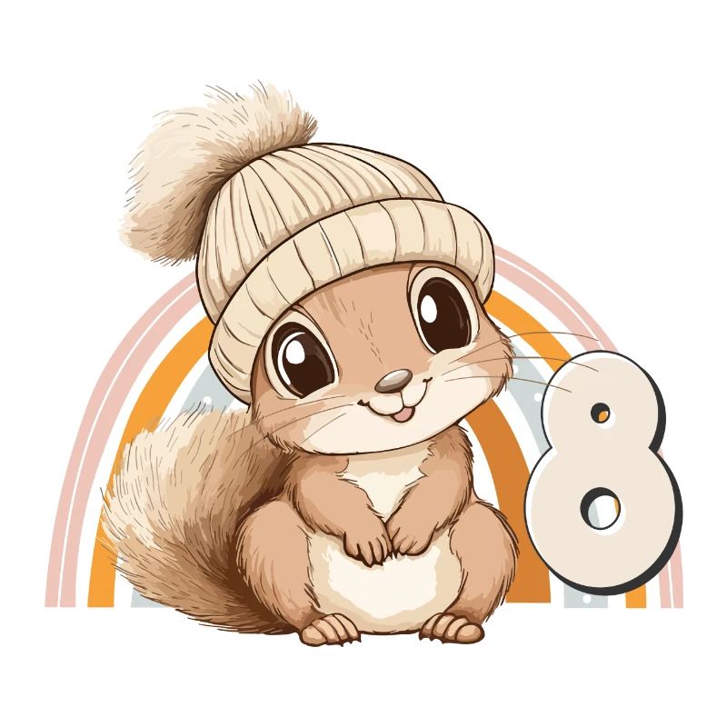 8. Geburtstag Eichhörnchen Regenbogen Süß Niedlich