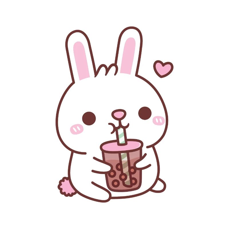 Cute White Bunny Rabbit Loves Bubble Tea