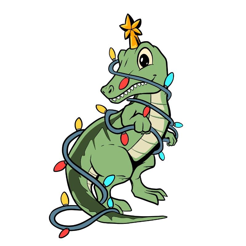 Cute T-Rex dinosaur as a Christmas tree