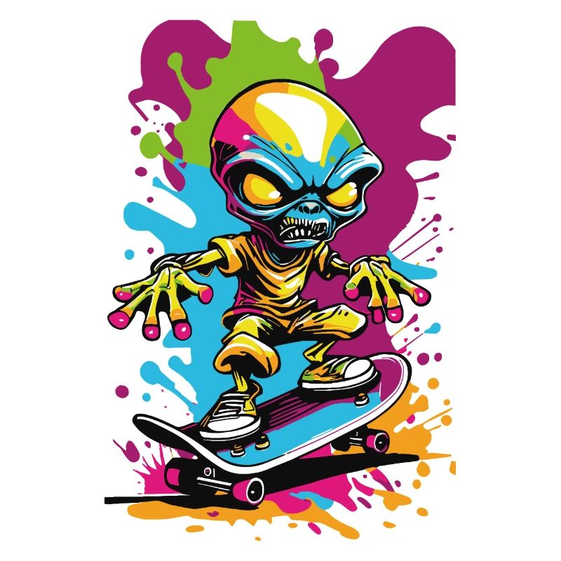 Alien sur Skateboard Illustration de graffiti coloré