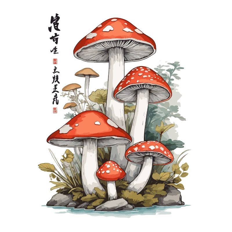 Ukiyo-E Toadstool Nature Art Mushroom Picker Design