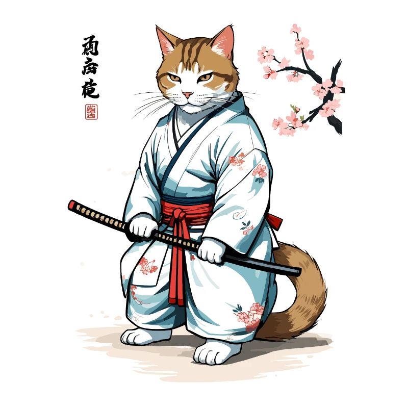 Katzen Samurai Retro Ukiyo-E Japan Kunst