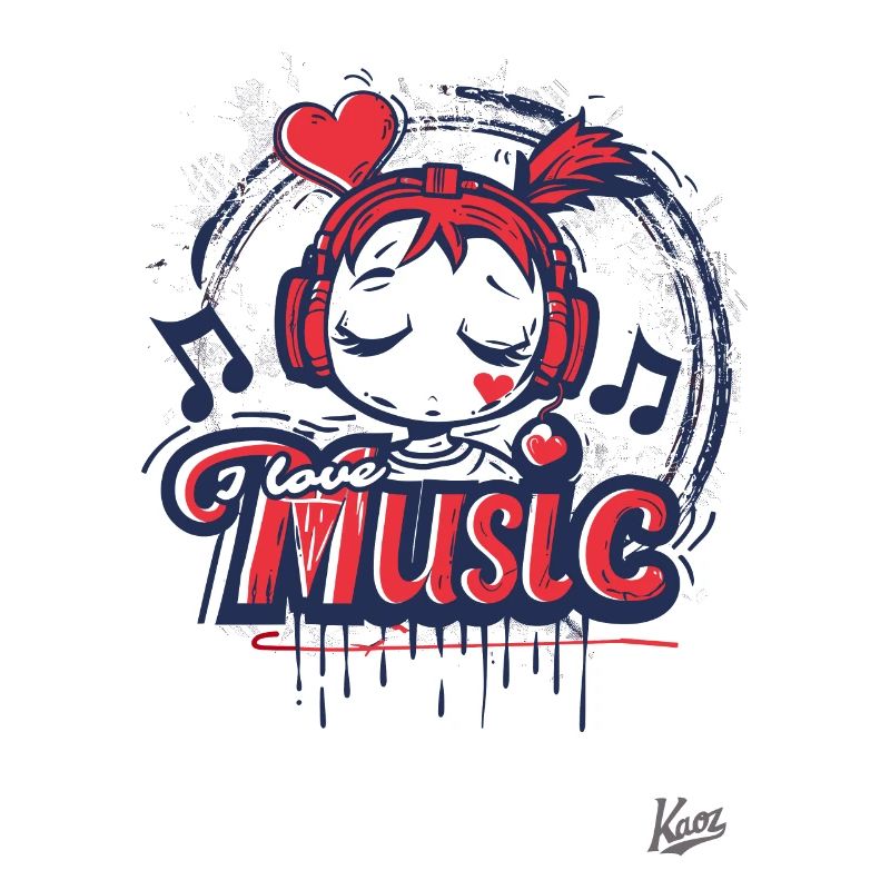 kawaii süßes Mädchen mit Kopfhörer und Musik