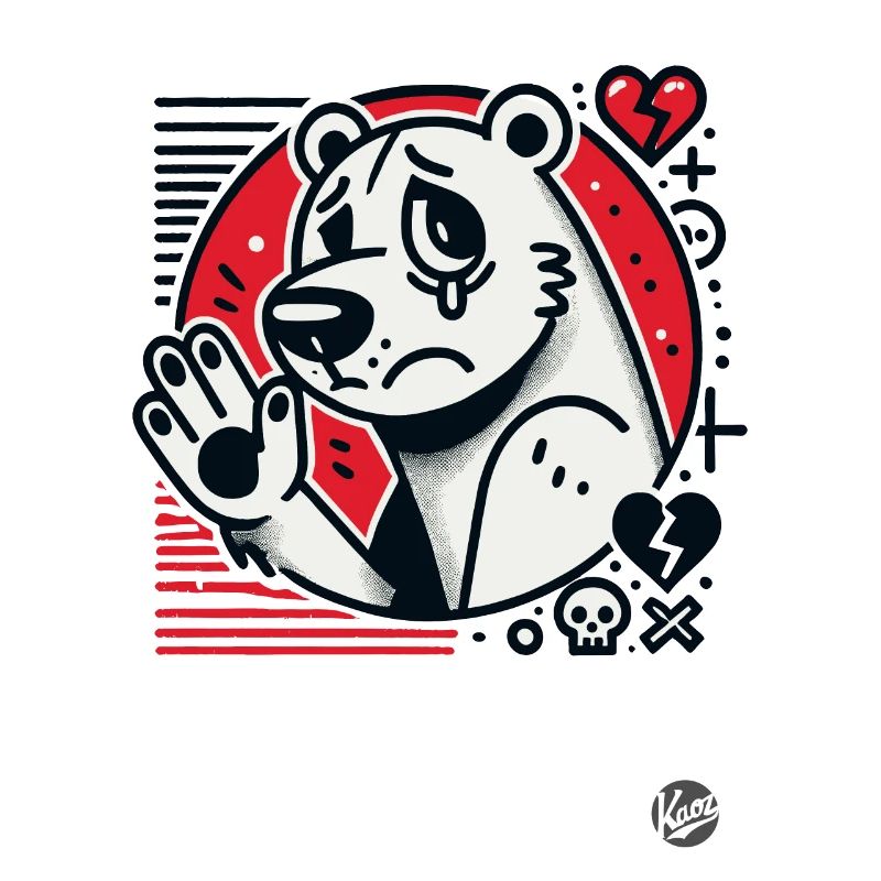 Sad bear waves goodbye with hearts