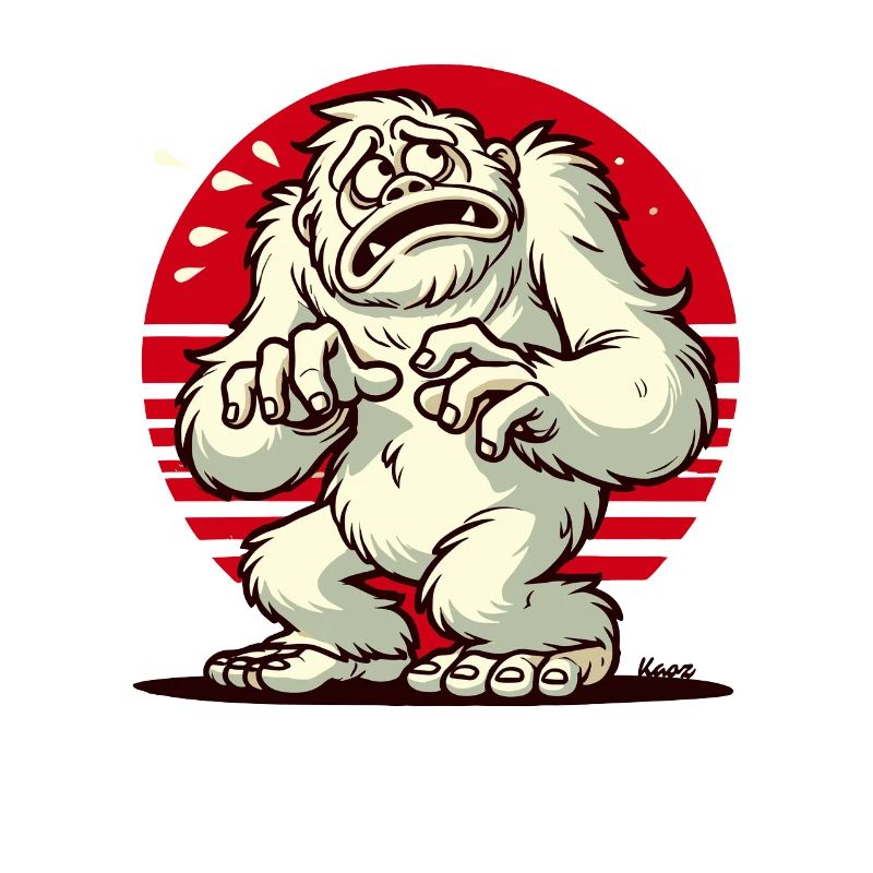 Scared funny Yeti Bigfoot scared