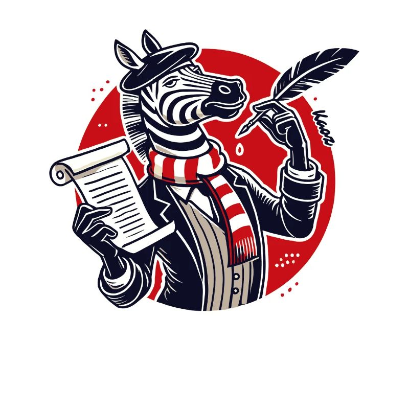 Zebra poet with paper and pen for poems