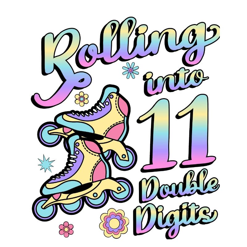 Rolling Into 11 Double Digits Floral Skaters 11.