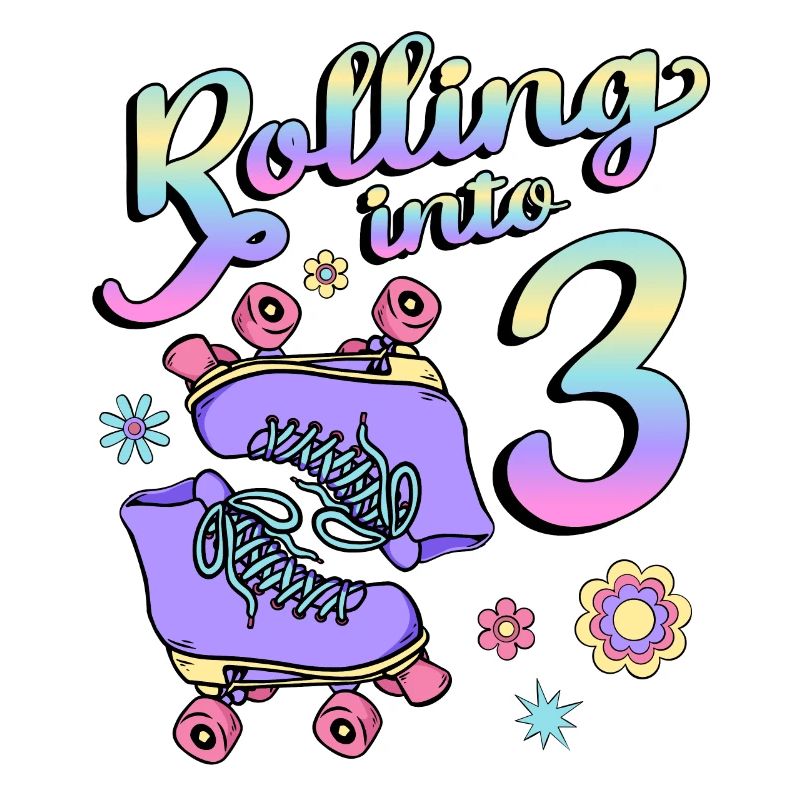 Rolling Into 3 Roller Skaters Floral 3rd Year