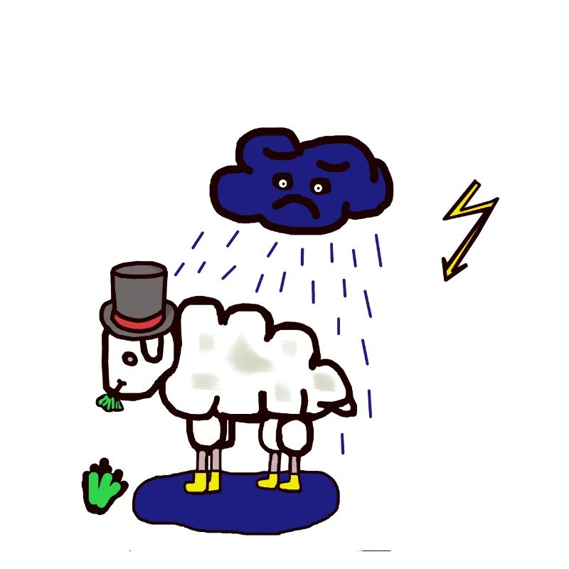 Bad weather: sheep, rain cloud, rain, mutton