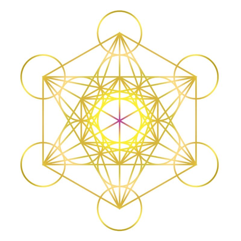 Cube de Metatron en or avec un centre rose