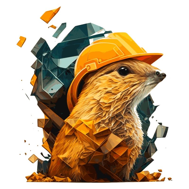 Ground squirrels as construction workers with yellow safety helmets