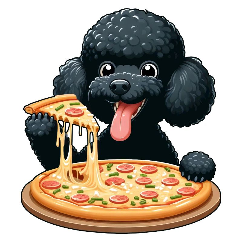 Comic Poodle with Pizza