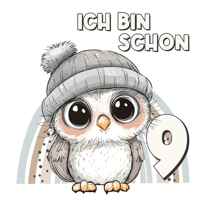 9. Geburtstag Eule Regenbogen Süß Niedlich