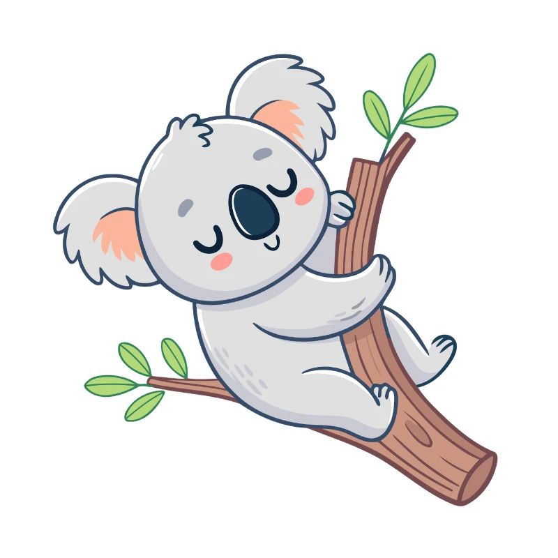 Koala rêveur sur branche joyeuse