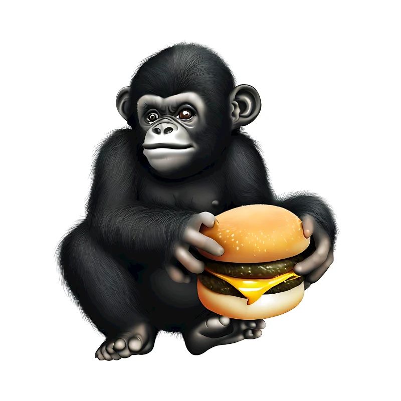 Gorilla liebt Cheeseburger