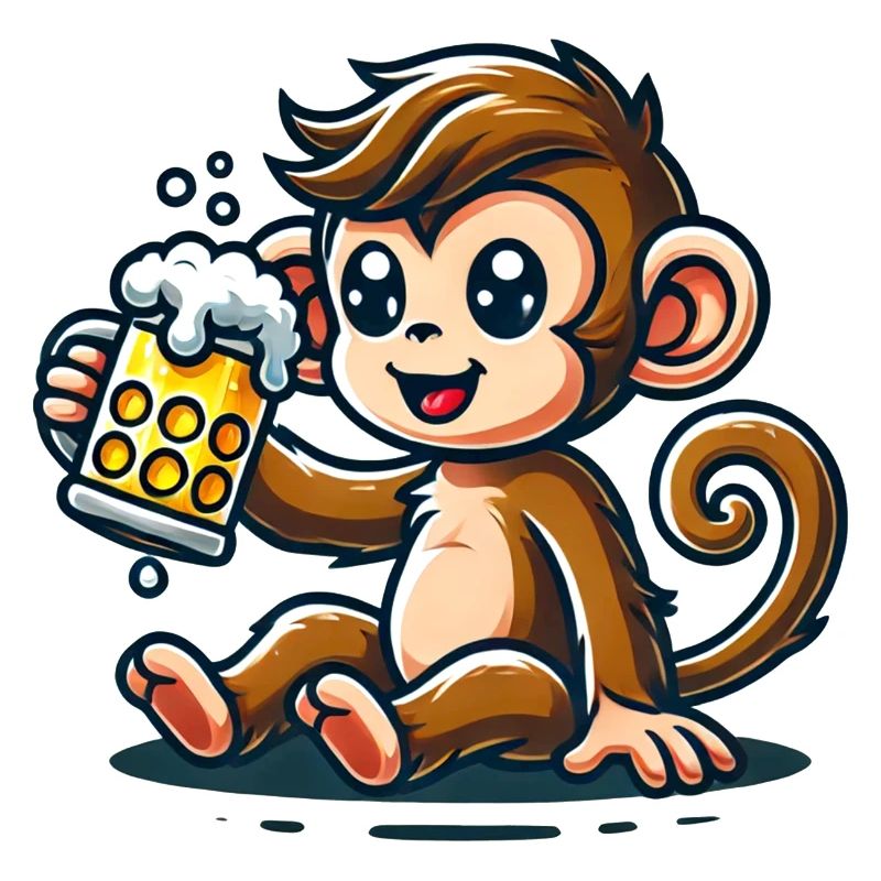Cute Monkey Drinking Beer