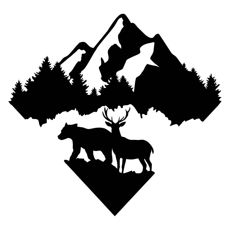 Bär, Hirsch, Wald und Berge