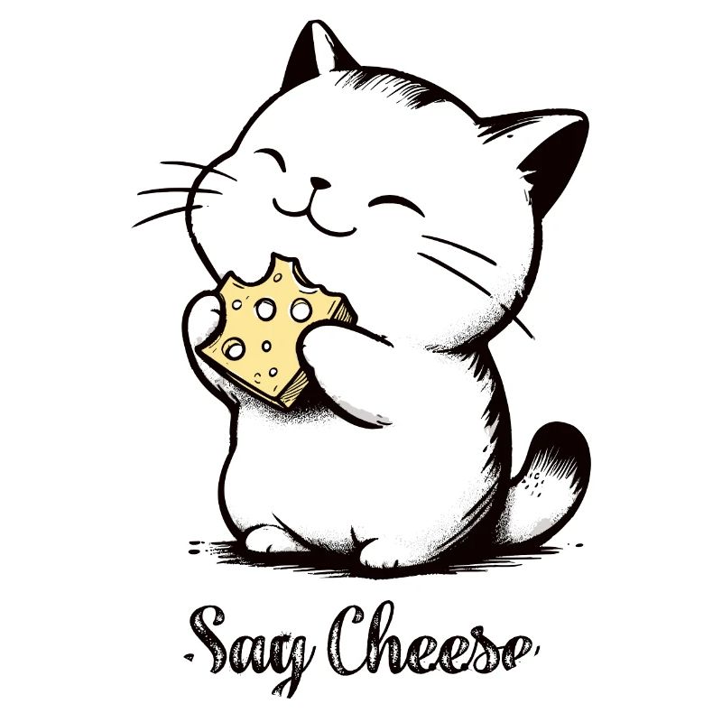 Say Cheese Cat Eats Cheese Please Smile Drawing