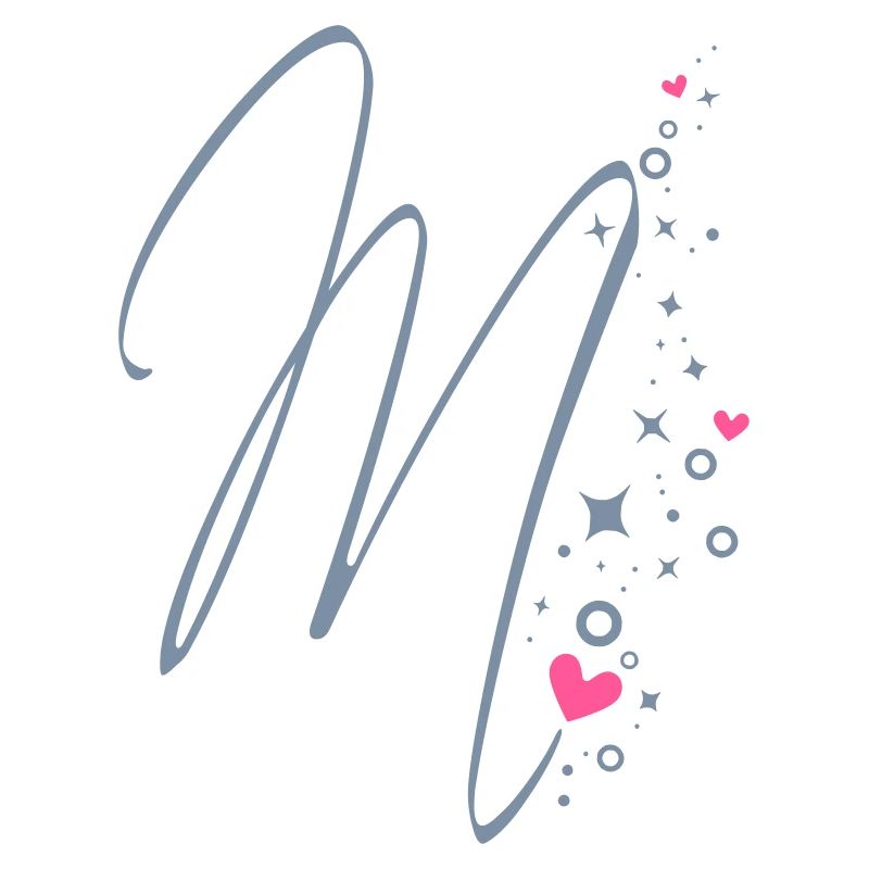 Glitter Letter M Monogram M Initial M Heart