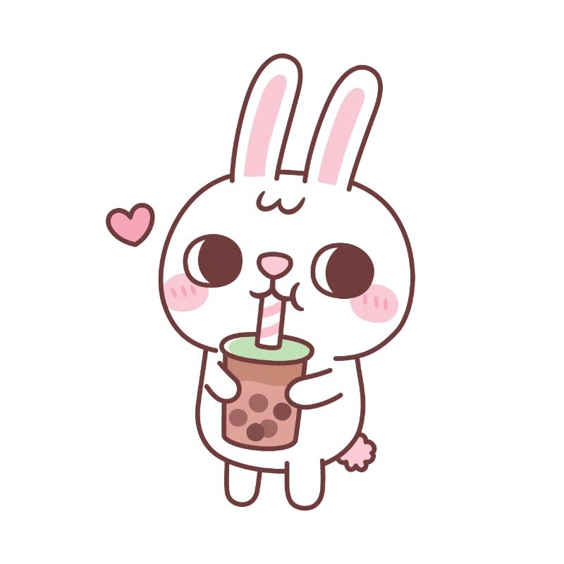 Cute White Rabbit Drinking Bubble Tea