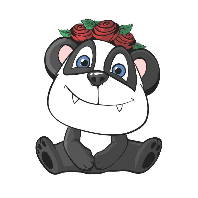 Panda mignon avec des roses