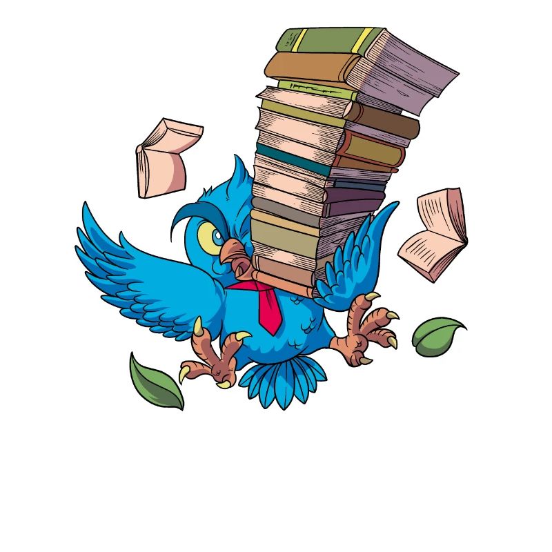 Cartoon Eule mit Bücherstapel - Büchereule