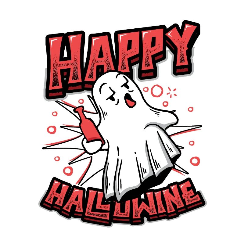 Cheerful Halloween ghost drinks wine.