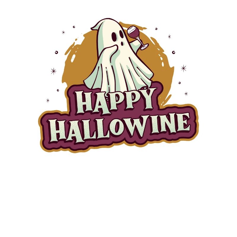 Happy Halloween ghost drinks wine