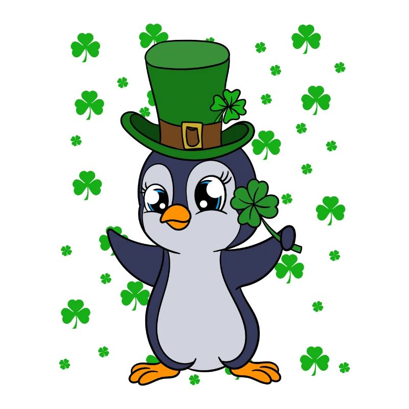 Cute Penguin Shamrocks Saint Patrick's Day Penguin