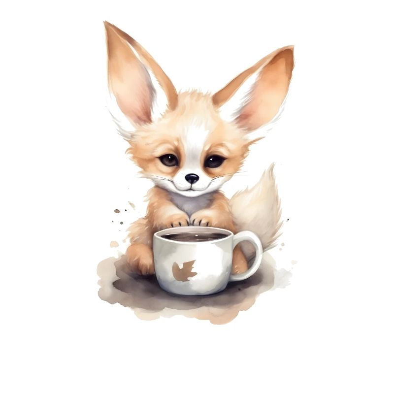 Fennec Fox with coffee watercolor style