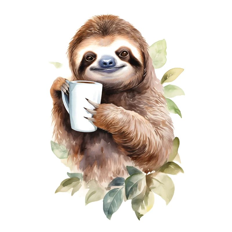 Faultier mit Kaffee -Aquarellstil