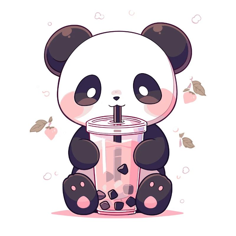 Kawaii Panda Drinks Boba Bubble Tea Chibi