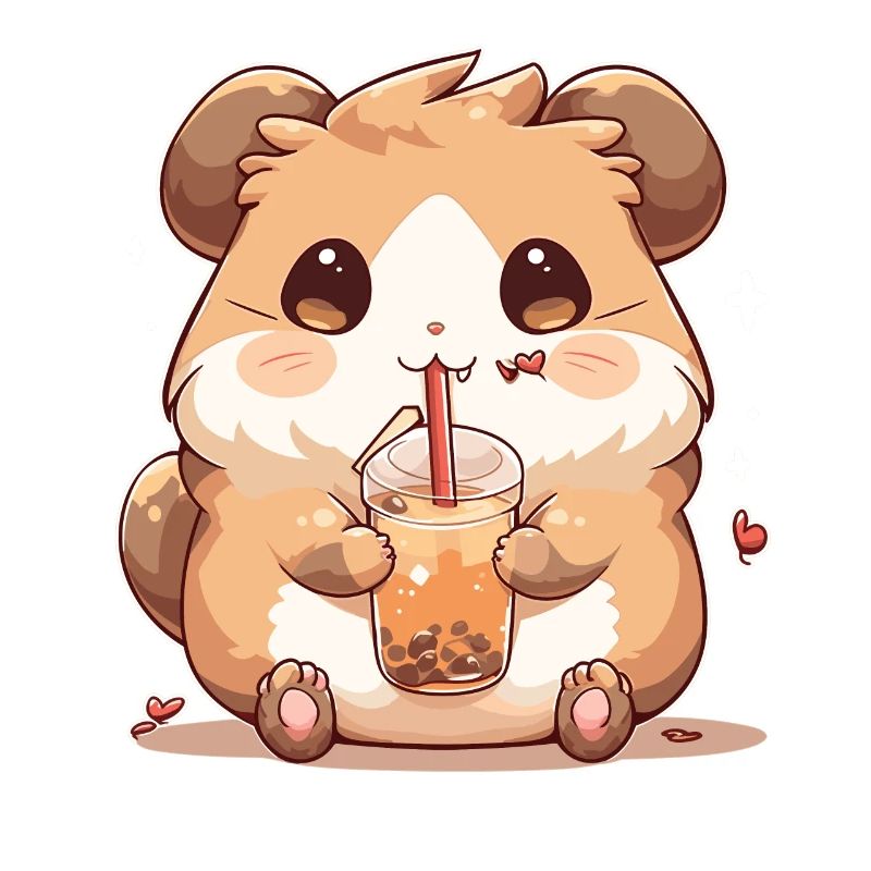 Kawaii Hamster Drinks Boba Bubble Tea Chibi